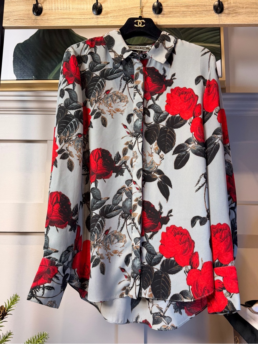 Melanie Lyne Flower Mixed Print Statement Piece Button Blouse Size 6 Maximalist
